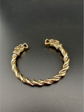 Viking Wolf Head Bracelet Fashion Jewelry for Men Gold Twist